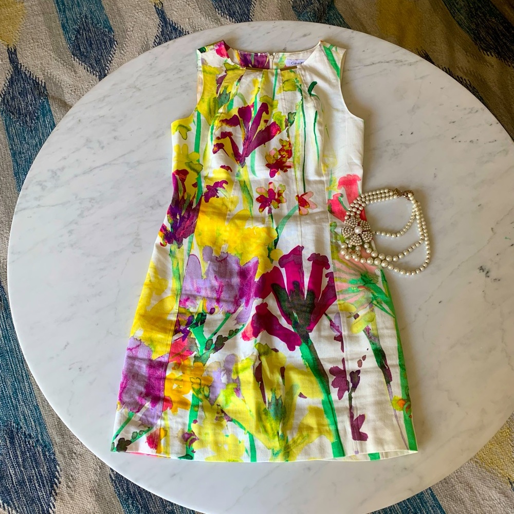 Calvin Klein Watercolor Linen Dress
